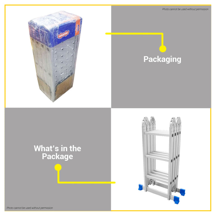 BUILDMATE Wadfow Multi-Purpose Aluminum Ladder 4x3 / 4x4 Steps Heavy Duty Indoor / Outdoor Extendable Folding Ladder - WHT