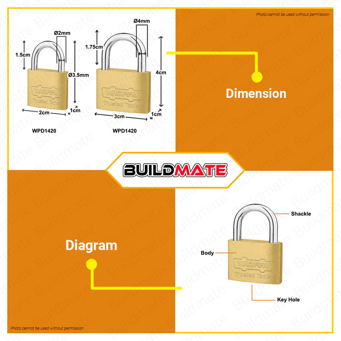 BUILDMATE Wadfow Brass Padlock 20MM - 50MM Short Shackle Security Lock Anti-Theft with 3 Keys • WHT
