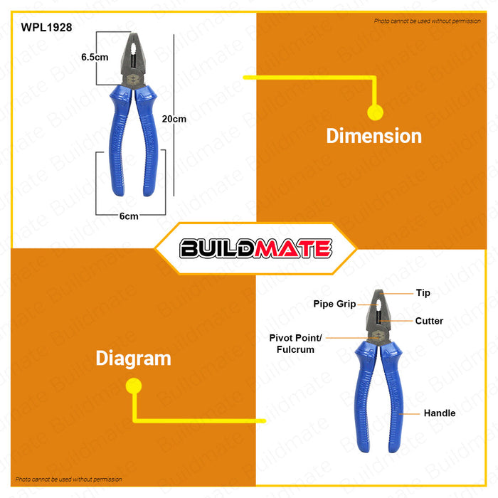 WADFOW Combination Pliers 6" Inch | 7" Inch | 8" Inch [SOLD PER PIECE] Polish & Anti-Rust Oil Hand Tools Multifunction Tools Wire Cutting Pliers Crimping Pliers Pulling and Nails Removing WPL1926 | WPL1927 | WPL1928 •BUILDMATE• WHT