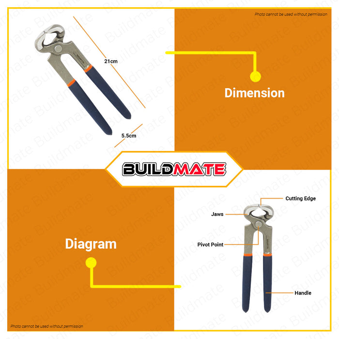BUILDMATE Wadfow 8" Carpenter Pliers Multi-Purpose Nail Grip Puller Remover Tool End Nipper Claw Cutting Carpentry Plier - WHT
