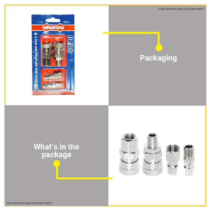 BUILDMATE Wadfow 4PCS/SET 1/4 Inch Air Coupler and Plug Set Quick Plug Connector Coupler WQP4673 WHT