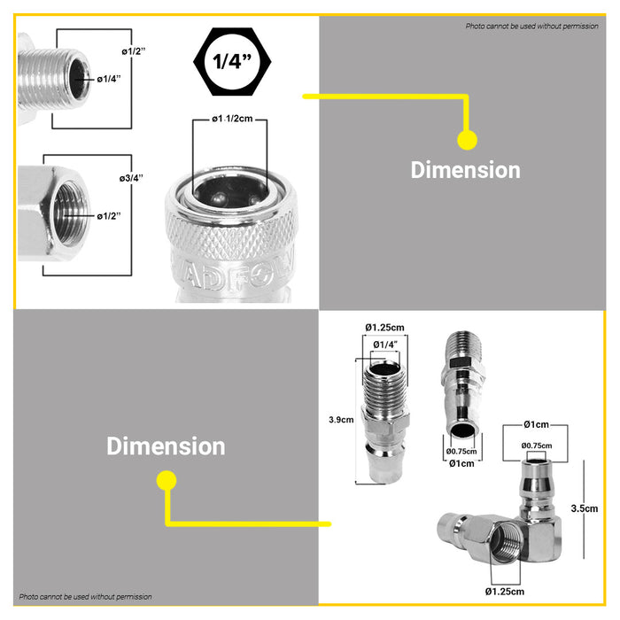 BUILDMATE Wadfow 4PCS/SET 1/4 Inch Air Coupler and Plug Set Quick Plug Connector Coupler WQP4673 WHT