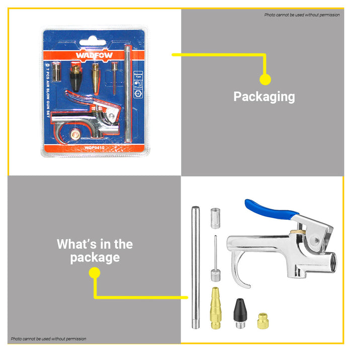 BUILDMATE Wadfow 7PCS/SET Air Blow Gun Set for Hose Air Blower Blowing Gun Air Compressor Accessory Tool Inflator Dust Cleaning Inflating Gun WQP9410 • WHT