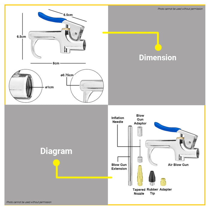 BUILDMATE Wadfow 7PCS/SET Air Blow Gun Set for Hose Air Blower Blowing Gun Air Compressor Accessory Tool Inflator Dust Cleaning Inflating Gun WQP9410 • WHT