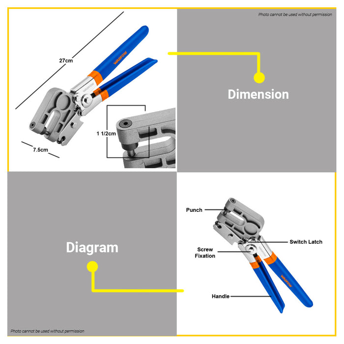 BUILDMATE Wadfow Stud Crimper 11" Inch Non-Slip Stud Plier Lock Pince Keel Clamp Pliers Fastening Work Riveting Punch Metal Studs Forceps Nailless Crimper for Fastening Metal WRM1101 • WHT