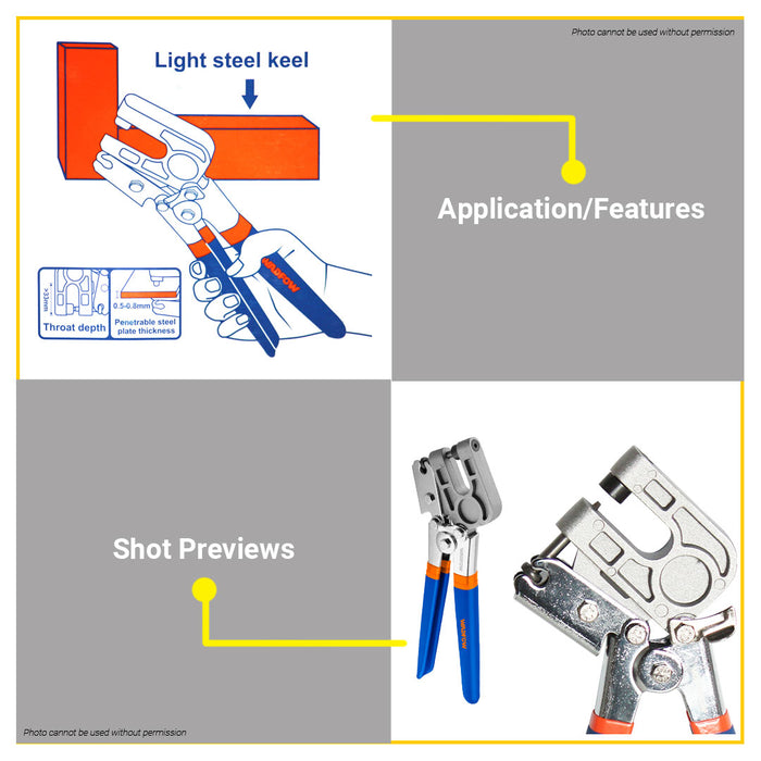 BUILDMATE Wadfow Stud Crimper 11" Inch Non-Slip Stud Plier Lock Pince Keel Clamp Pliers Fastening Work Riveting Punch Metal Studs Forceps Nailless Crimper for Fastening Metal WRM1101 • WHT