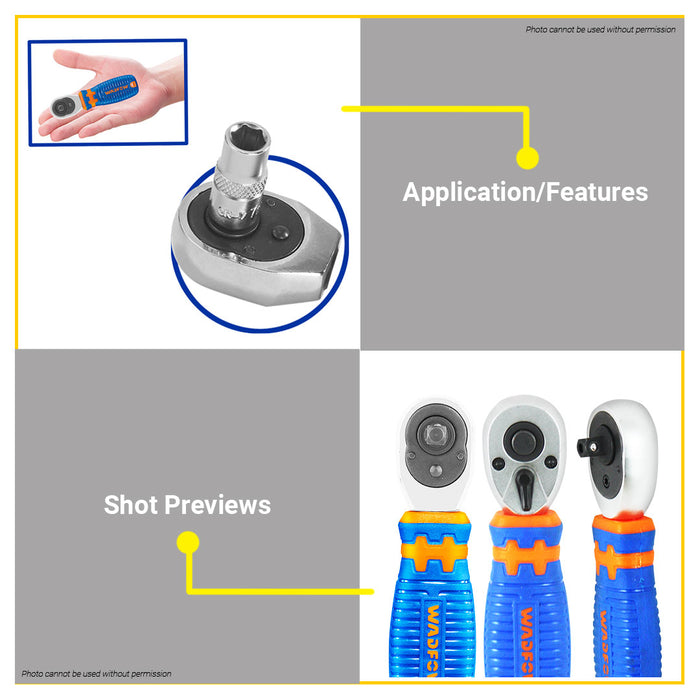 BUILDMATE Wadfow Stubby Ratchet Handle 110mm 1/4" Drive Head for Socket or Bits Quick Release Socket Wrench Rod WRW2J14 • WHT