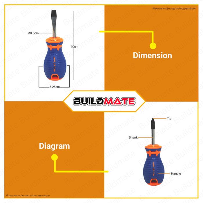 WADFOW 2PCS Screwdriver Set 38mm Flat & Philip Screw Driver CR-V Round Shank & Flathead Set Hand Tool Repair Tool Kit Hand Tool Set WSS1202 •BUILDMATE• WHT