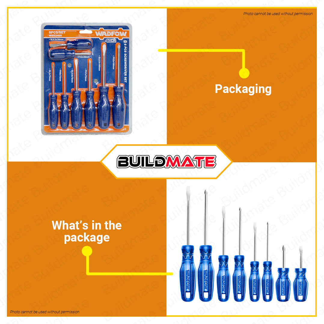 BUILDMATE Wadfow 8PCS Screwdriver Set Flat & Philip Screwdriver Round ...