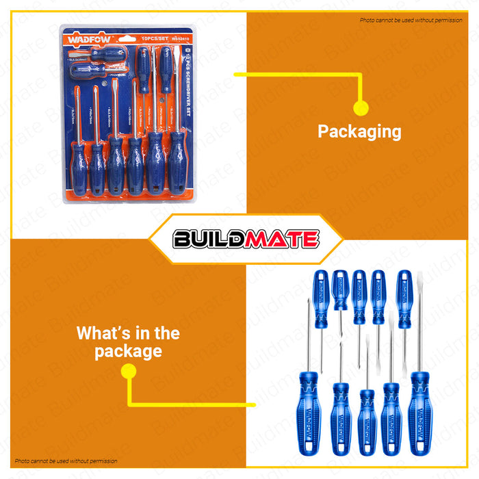 WADFOW 10PCS Screwdriver SET Phillips & Slotted Screw Driver Hand Tool WSS2410 •BUILDMATE• WHT