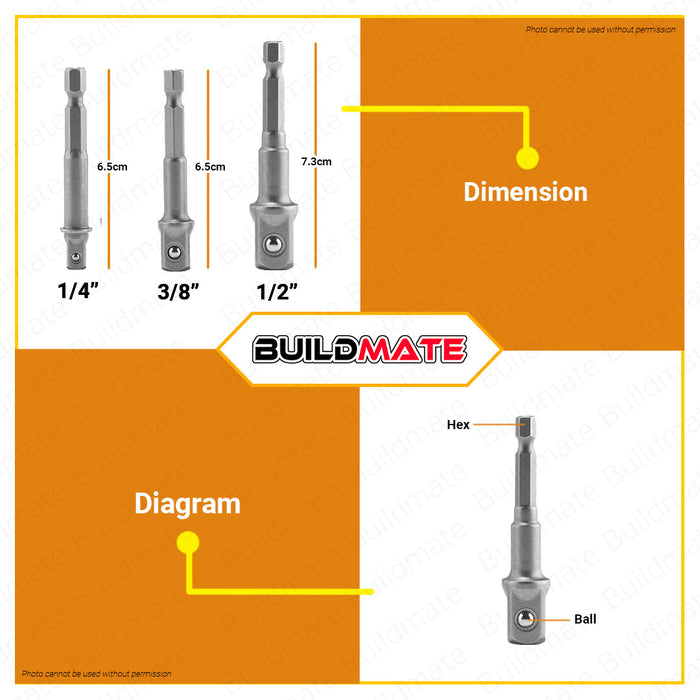WADFOW 3PCS/SET Socket Adaptor Impact Grade Nut Driver Socket Socket Adapter WSV4K01 •BUILDMATE• WHT