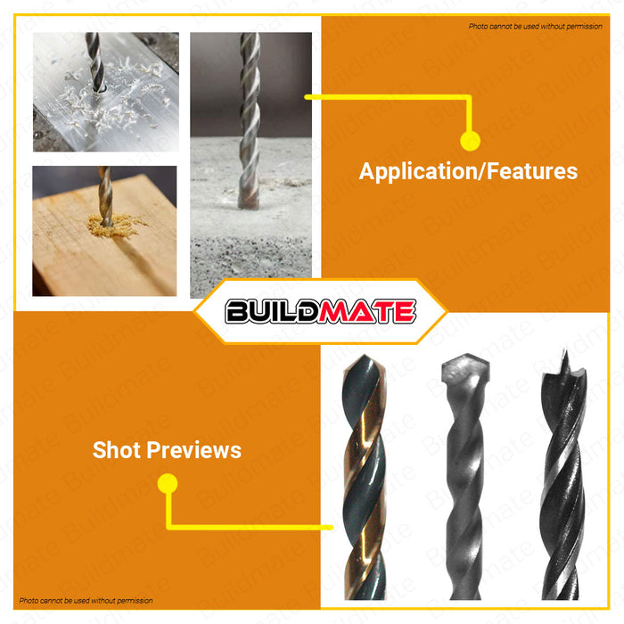 BUILDMATE Wadfow 9PCS Drill Bits Set HSS Twist Drill Bits Masonry Drill Bits Wood Drill Bits Triangle Drill Bits Concrete Drill Bit HSS Drill Bit Impact Drill Bit Set Wood Drilling WTD6B01 • WHT