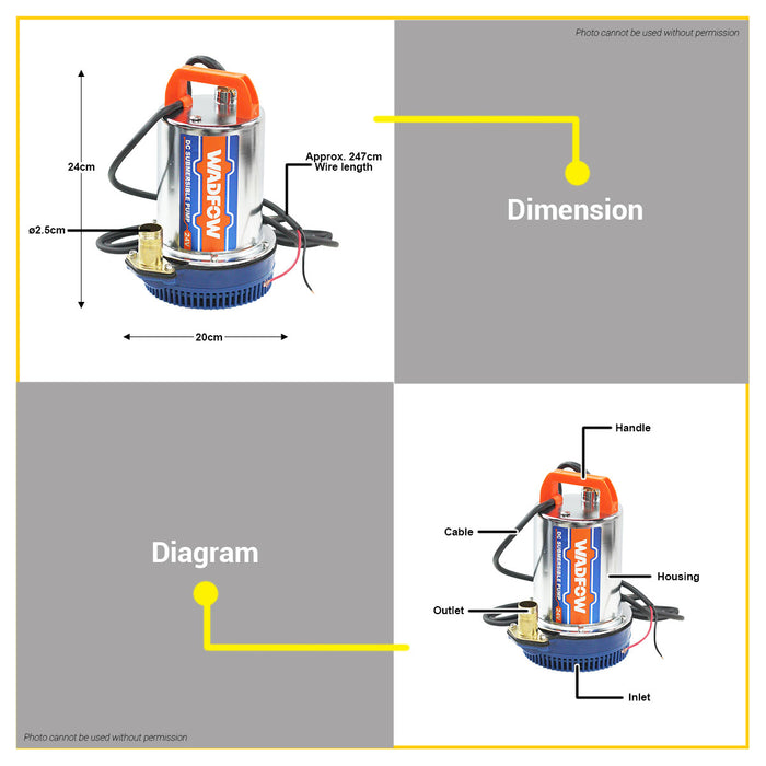 BUILDMATE Wadfow Submersible Pump 170W / 240W Cleaning Water Transfer Copper Wire Motor for Agriculture SOLD PER PIECE WWPQDC12 / WWPQDC24  - WCPT