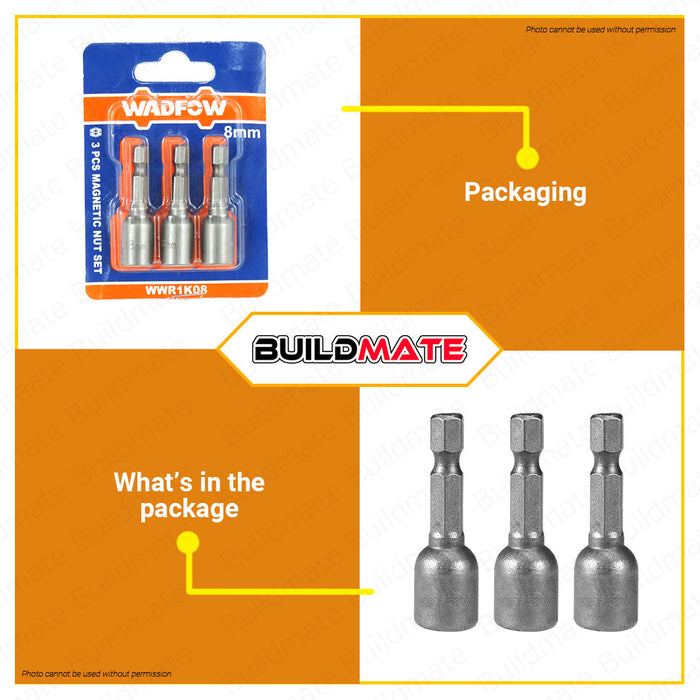 BUILDMATE Wadfow 3pcs Magnetic Nut Set 48mm Magnet Fastener Adaptor Socket Driver Bit Setter Tex Screw SOLD PER SET WWR1K08 / WWR1K10 - WHT