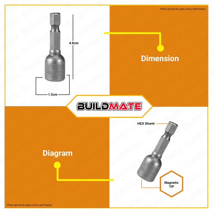 BUILDMATE Wadfow 3pcs Magnetic Nut Set 48mm Magnet Fastener Adaptor Socket Driver Bit Setter Tex Screw SOLD PER SET WWR1K08 / WWR1K10 - WHT