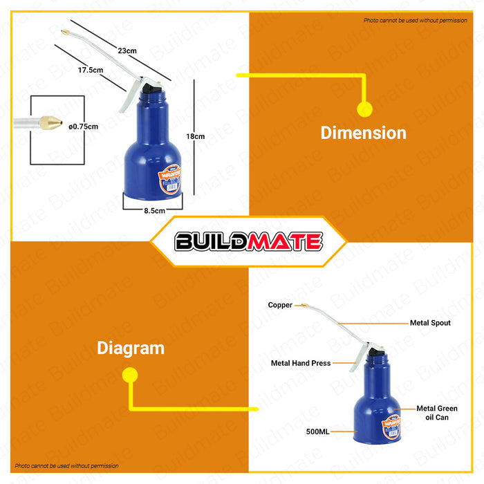 BUILDMATE Wadfow Oil Can 250ml | 500ml High Pressure Hand Pump Oiler Pot All Steel Body WYH1325 | WYH1350 • WHT