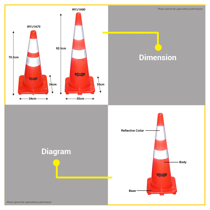 WADFOW 70CM Reflective Collars PVC Traffic Cone WYJ1A70 •BUILDMATE• WHT