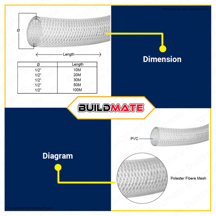 BUILDMATE Waterhouse PVC Garden Hose 1/2" Inch 10M | 20M | 30M 50M | 100M [SOLD PER ROLL] PVC Hose Gardening Hose For Gardening Garden Tools Lawn & Garden | 100% ORIGINAL / AUTHENTIC