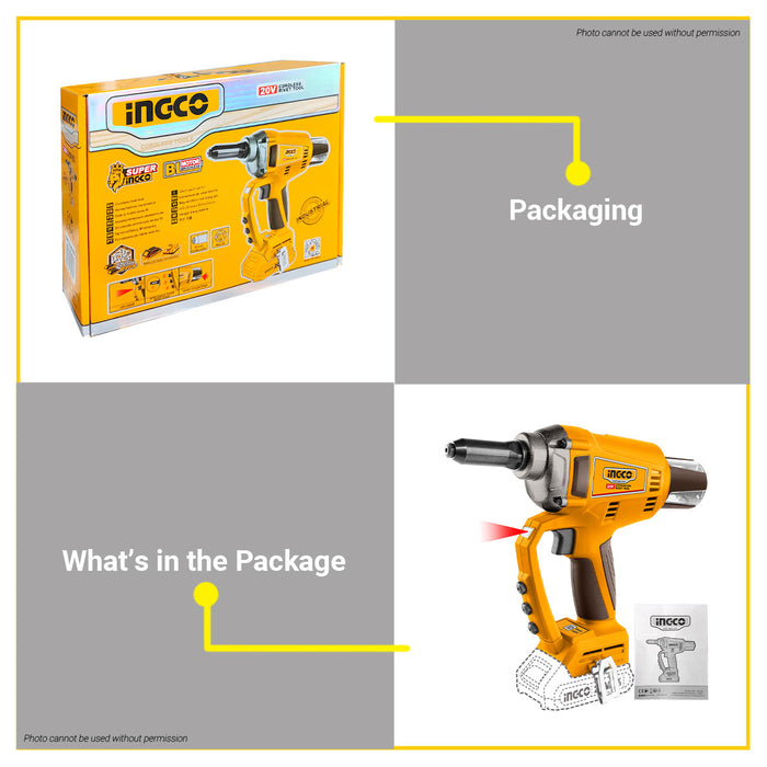 BUILDMATE Ingco 20V Lithium-Ion Brushless Cordless Rivet Tool 20kN Rechargeable Riveting Gun Fastening Power Tool - ICPT