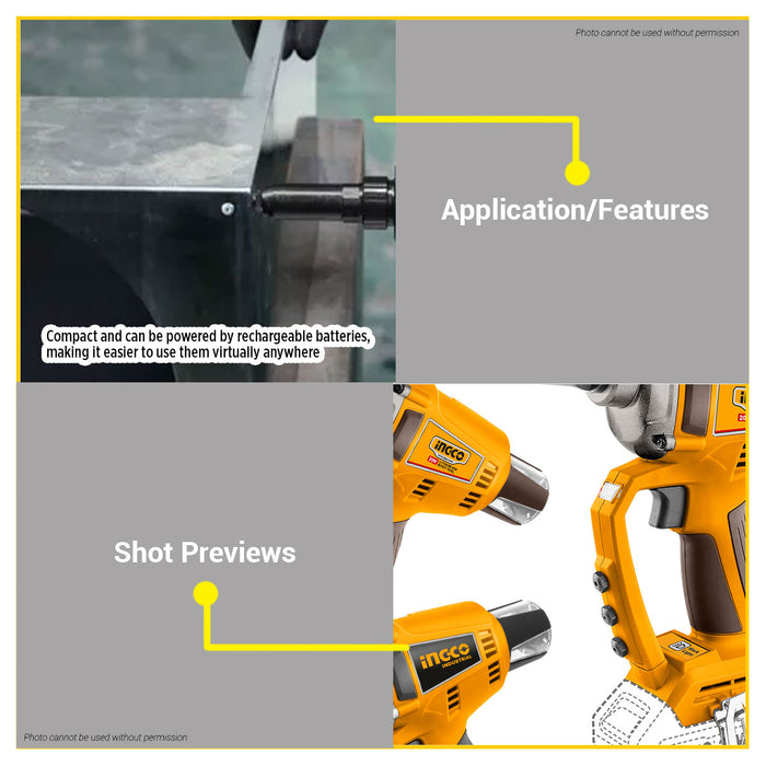 BUILDMATE Ingco 20V Lithium-Ion Brushless Cordless Rivet Tool 20kN Rechargeable Riveting Gun Fastening Power Tool - ICPT