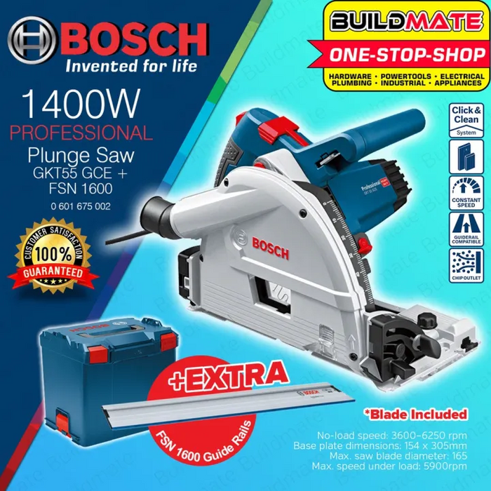 [SUPER SALE][2BOX] BOSCH Plunge Saw With Guide Rail GKT55 GCE FSN1600 0601675002 + 1600Z0000F •BUILDMATE• BPT