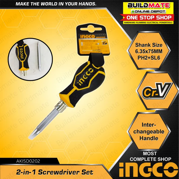 INGCO 2 in 1 Interchangeable Screwdriver Set AKISD0202 •BUILDMATE• IHT