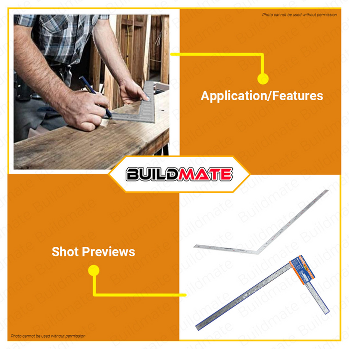 WADFOW Angle Square 500mmx250mm 20"x10" Inch L-Square L-Ruler Angle Ruler WSR4350 •BUILDMATE• WHT