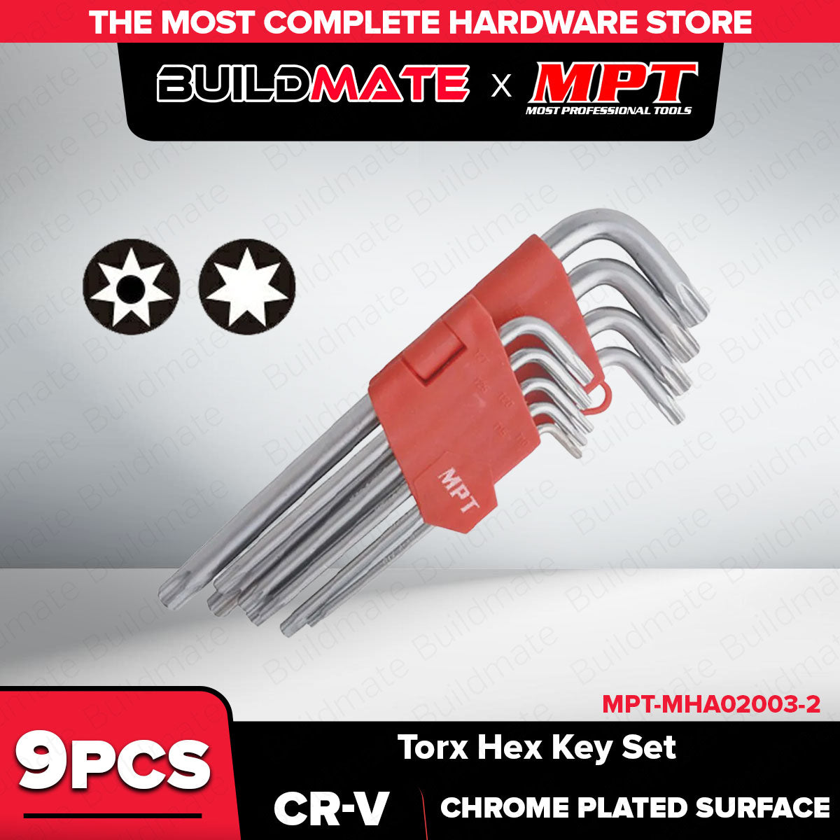 Buildmate x MPT Torx Hex Key Set (9PCS/Set) Chrome Vanadium Steel Heav