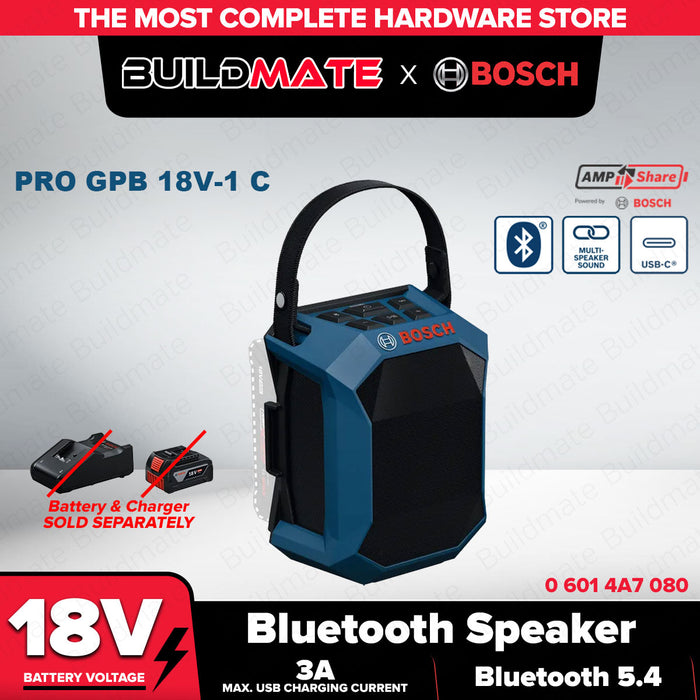 Buildmate x BOSCH Bluetooth Speaker GPB 18V-1 C 18V Jobsite Speaker USB-C 06014A7080