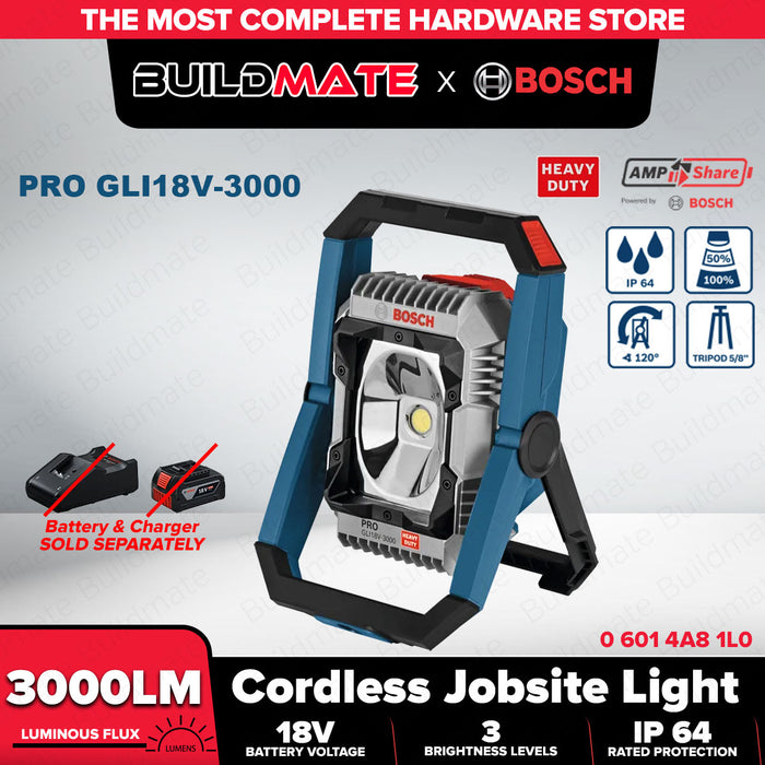 Buildmate x BOSCH Cordless Jobsite LED Work Lamp 1500LM 3000LM Heavy Duty GLI18V-1500 GLI18V-3000  06014A80L0/06014A81L0 BLC