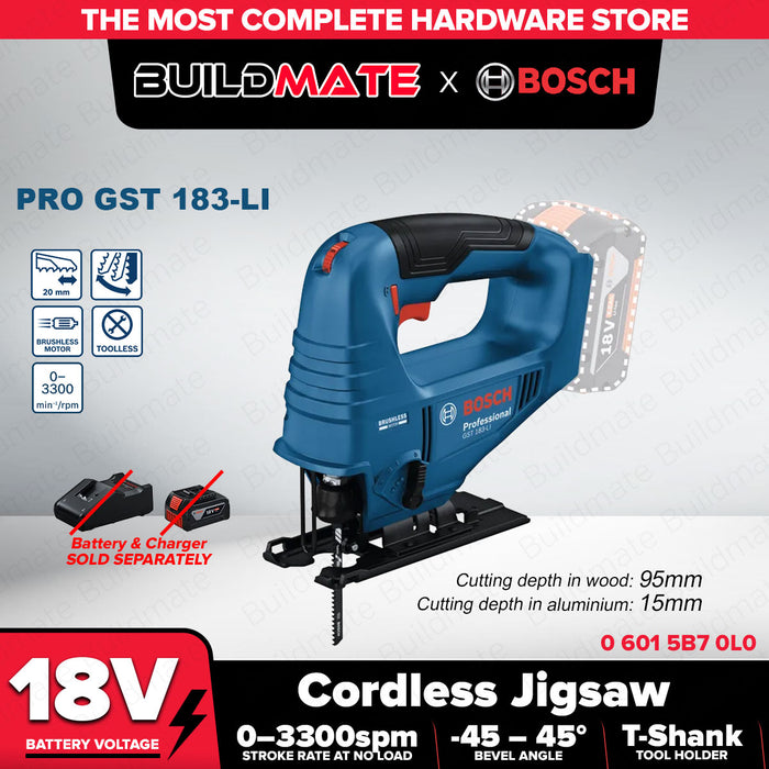 Buildmate x BOSCH Cordless PRO Jigsaw GST 183-LI 18V T-Shank 95mm Wood 06015B70L0