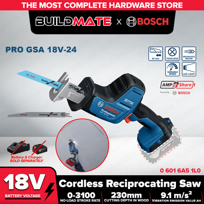 Buildmate x BOSCH Cordless Reciprocating Saw GSA 18V-24 18V 230mm Cutting 06016A51L0