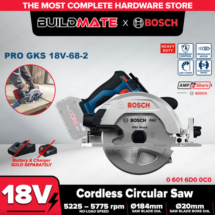 Buildmate x BOSCH Cordless Circular Saw GKS 18V-68-2 18V 184mm Wood Cutting Saw 06016D00C0