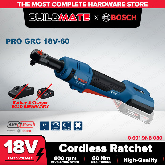 Buildmate x BOSCH SOLO & KIT Cordless Ratchet 2x Battery 1x Charger GRC18V-60 06019N8080/K2 BLC