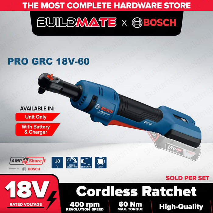 Buildmate x BOSCH SOLO & KIT Cordless Ratchet 2x Battery 1x Charger GRC18V-60 06019N8080/K2 BLC