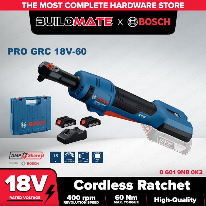 Buildmate x BOSCH SOLO & KIT Cordless Ratchet 2x Battery 1x Charger GRC18V-60 06019N8080/K2 BLC