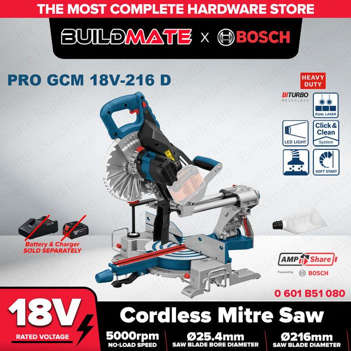 Buildmate x BOSCH Cordless PRO SOLO 18V Compound Sliding Mitre Saw GCM 18V-216 D 216mm 0601B51080