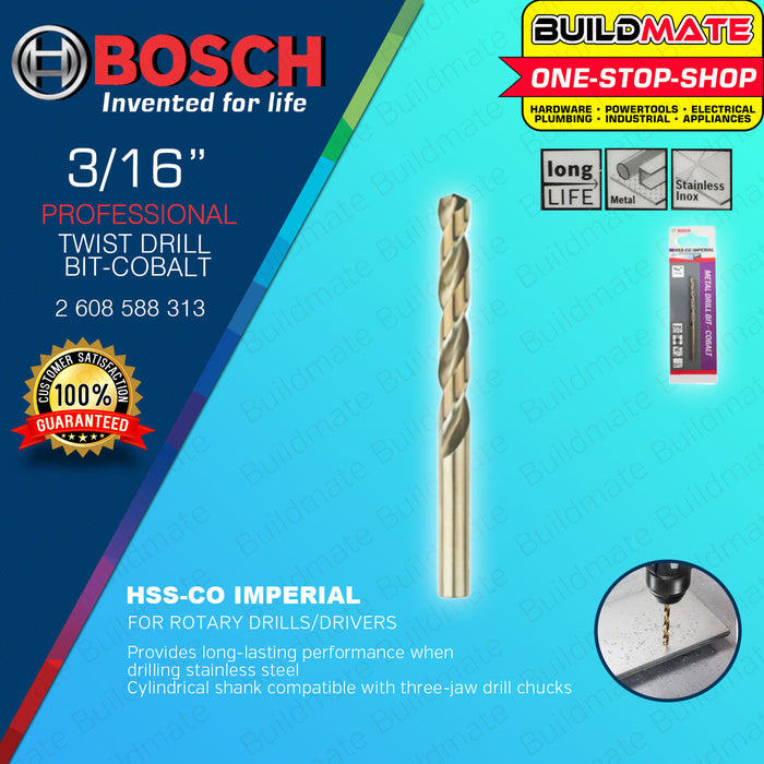 BUILDMATE Bosch Twist Drill Bit Set 1/16" - 3/8" Inch HSS-CO Cobalt Drills for Stainless Steel Drilling - BAX