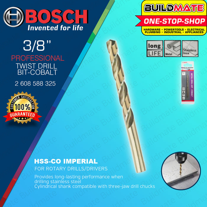 BUILDMATE Bosch Twist Drill Bit Set 1/16" - 3/8" Inch HSS-CO Cobalt Drills for Stainless Steel Drilling - BAX
