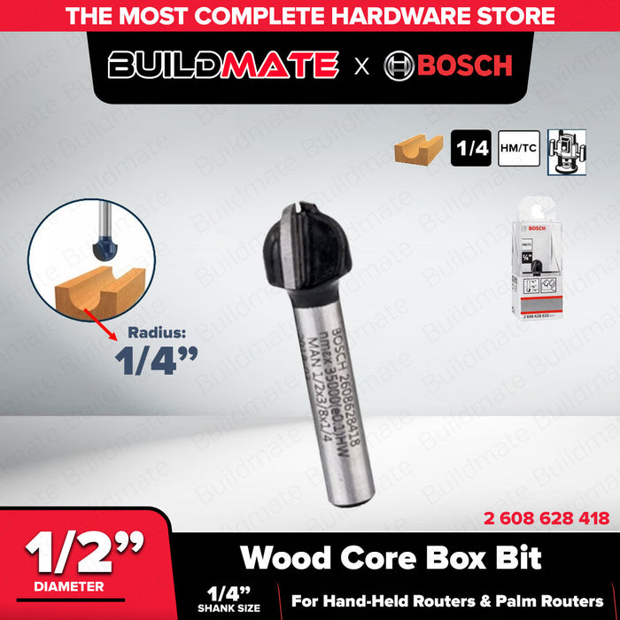 BUILDMATE Bosch 1/4" Inch Core Box Bit Router Bits Cutter 1/8" - 1/2" Inch Standard for Wood - BAX