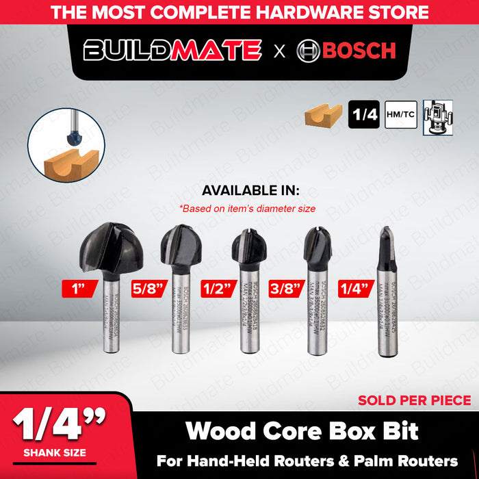 BUILDMATE Bosch 1/4" Inch Core Box Bit Router Bits Cutter 1/8" - 1/2" Inch Standard for Wood - BAX