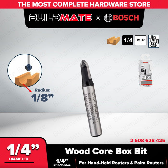 BUILDMATE Bosch 1/4" Inch Core Box Bit Router Bits Cutter 1/8" - 1/2" Inch Standard for Wood - BAX