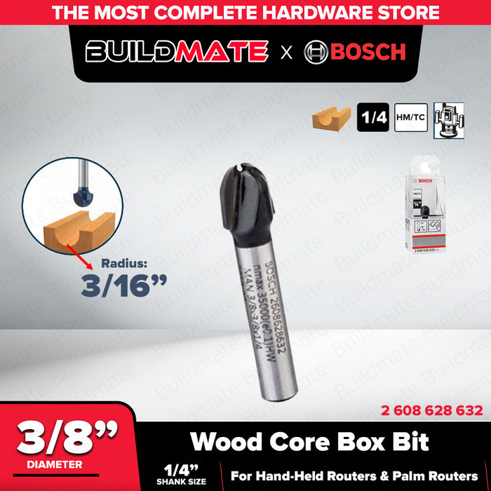 BUILDMATE Bosch 1/4" Inch Core Box Bit Router Bits Cutter 1/8" - 1/2" Inch Standard for Wood - BAX