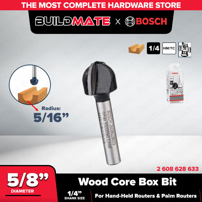 BUILDMATE Bosch 1/4" Inch Core Box Bit Router Bits Cutter 1/8" - 1/2" Inch Standard for Wood - BAX