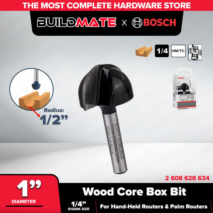 BUILDMATE Bosch 1/4" Inch Core Box Bit Router Bits Cutter 1/8" - 1/2" Inch Standard for Wood - BAX