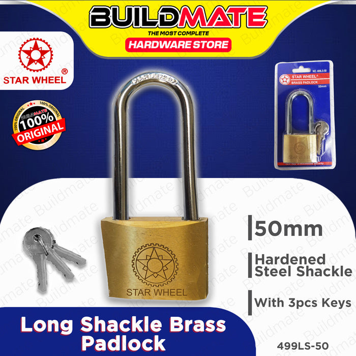 Starwheel Long Shackle Brass Padlock 30mm / 40mm / 50mm