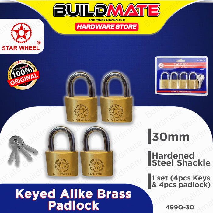 Starwheel 4-pc Keyed Alike Brass Padlock 30mm / 40mm / 50mm