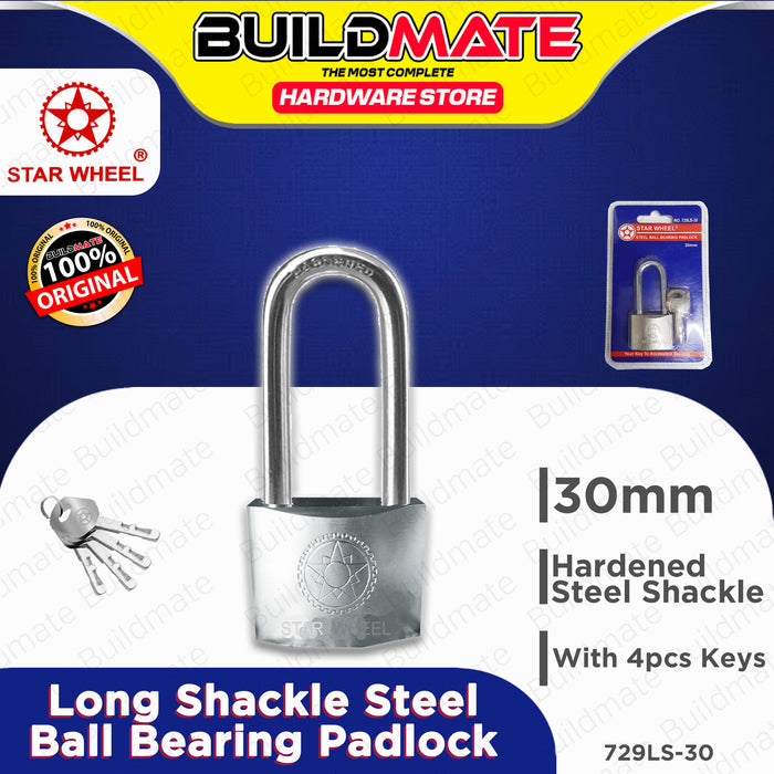 Starwheel Long Shackle Steel Ball Bearing Padlock 30mm / 40mm / 50mm / 60mm