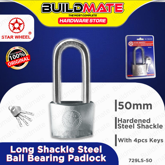 Starwheel Long Shackle Steel Ball Bearing Padlock 30mm / 40mm / 50mm / 60mm