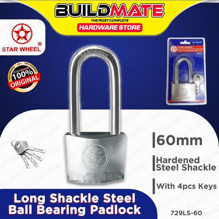 Starwheel Long Shackle Steel Ball Bearing Padlock 30mm / 40mm / 50mm / 60mm